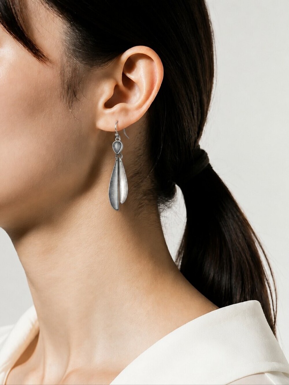 NWT NADINE WEST Silver Split Dangle Earrings ~2 3/8"